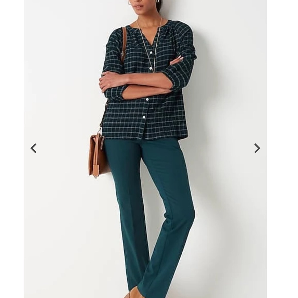 J.Jill Crinkled Plaid Relaxed Top Evergreen Size XSP NWT - Picture 3 of 10